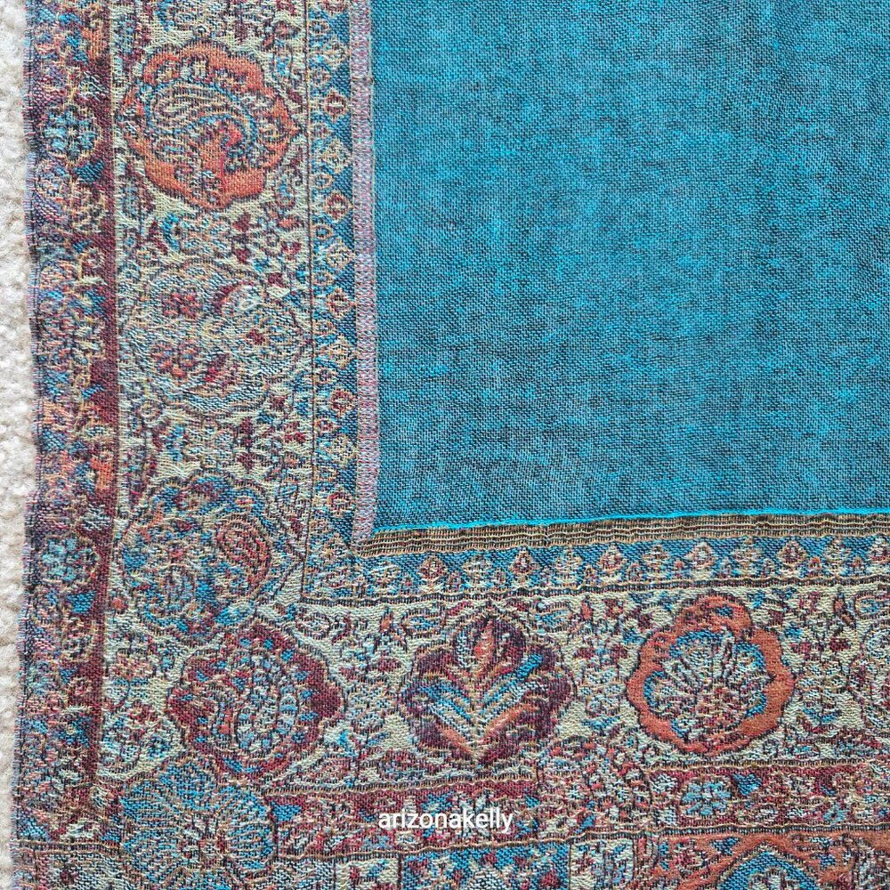 NWOT Wool Scarf Woven Teal Blue - Picture 2 of 11